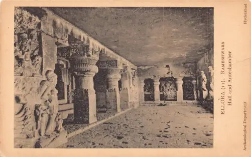 A974 Indien Ellora Rameshwara Halle und Vorkammer Vintage Postkarte