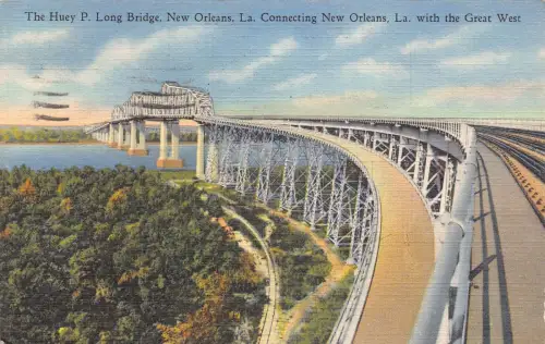 A970 US 1946 Huey P Long Bridge New Orleans La Vintage Postkarte