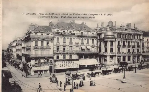 C068 Frankreich Angers Ralliement Square Post Office und Lenepveu Street Postkarte