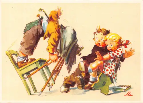 Comic Humor Fotograf fällt vom Stuhl Paar erschrocken Postkarte B733