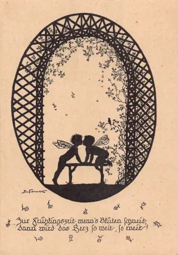 Silhouette Kunst Elsbeth Forck Liebe Romantik Fantasy Fee Kuss Postkarte B744
