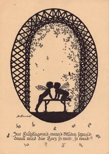 Silhouette Kunst von Elsbeth Forck Liebe Romantik Fantasy Feen Kuss Postkarte B744