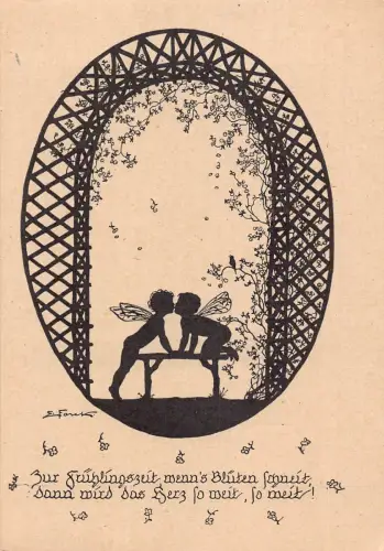 Silhouette Kunst von Elsbeth Forck Liebe Romantik Fantasy Feenkuss Postkarte B744