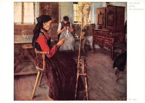 Kunst von Wilhelm Leibl Spinnerin Spinnerin Frau webt Wolle Postkarte B732