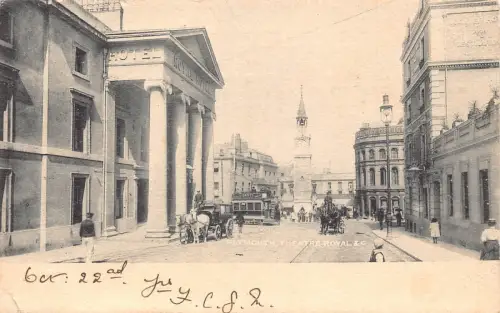 A963 England 1908 Plymouth Theatre Royal Hotel Carriage Vintage Postkarte