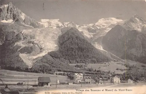 A962 Schweiz Village des Bossons et Massif du Mont Blanc 1911 Postkarte