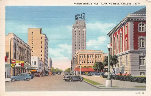 A970 US North Third Street Looks West Abilene Texas Hotel Wooten Autos Postkarte