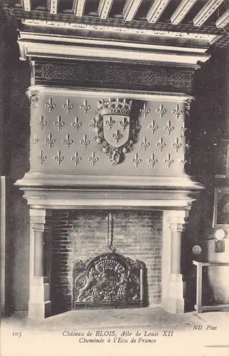 C058 Frankreich Blois Chateau Cheminee de la Salle des Gardes Vintage Postkarte