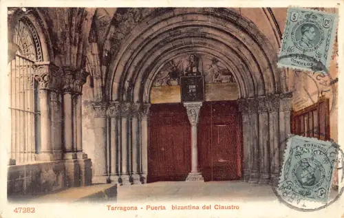 A976 Spanien Tarragona Puerta bizantina del Claustro Vintage Postkarte
