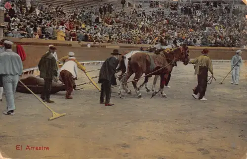 A978 Spanien El Arrastre Ring Pferde ziehen Toten Stier Vintage Postkarte