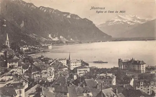 A961 Schweiz Montreux Eglise et Dent du Midi Vintage Postkarte