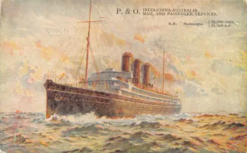 L519 P&O Indien China Australien Post Passagier SS Narkunda Vintage Postkarte