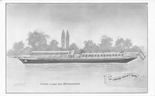 L519 Mr Cawstons neues 100 Fuß Startschiff Passagier Vintage Postkarte