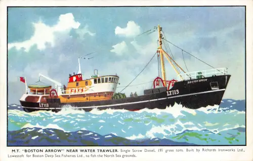 L519 MT Boston Arrow in der Nähe von Wasser Trawler Schiff Vintage Postkarte
