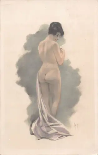 L519 Risque Glamour Lady Akt signiert HS Vintage Postkarte