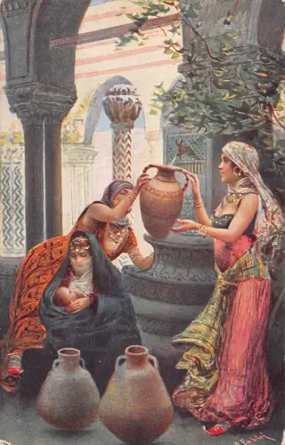 A965 Marokko Ureinwohnerin bei Well Pottery Mutter stillt ethnische Postkarte