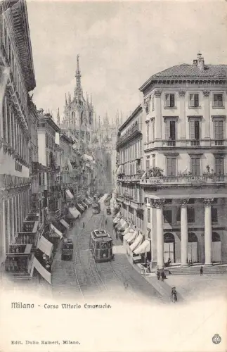 A939 Italien Milano Milan Corso Vittorio Emanuele Straßenbahn Vintage Postkarte