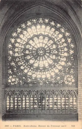 C058 Frankreich Paris Notre Dame Rosace du Transep nord Vintage Postkarte