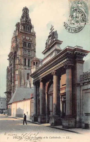 C076 France Tours L'Archeveche et la Cathedrale 1907 Postkarte