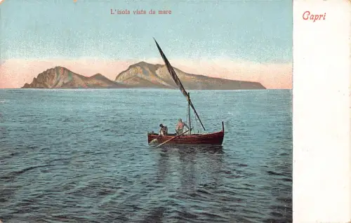 A958 Italien Capri L'Isola vista da Mare Fischerboot Vintage Postkarte