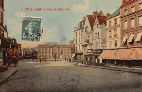 C070 Frankreich Beauvais Rue Sadi Carnot 1907 Vintage Postkarte