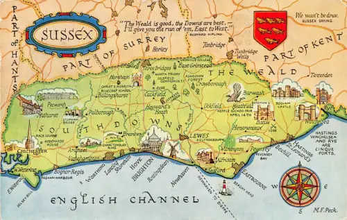 A946 England 1964 Sussex County Karte Vintage Postkarte