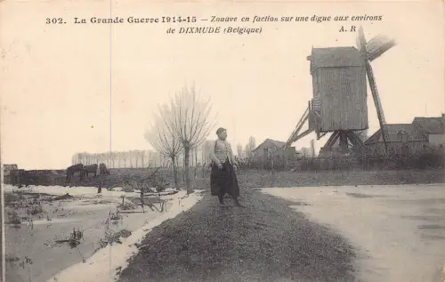 A941 Belgien WWI Zouave en faction sur une digue Dixmunde Windmühle Postkarte
