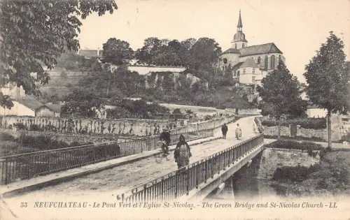 C071 Frankreich Neufchateau Le Pont Vert et l'Eglise St Nicolas 1924 Postkarte