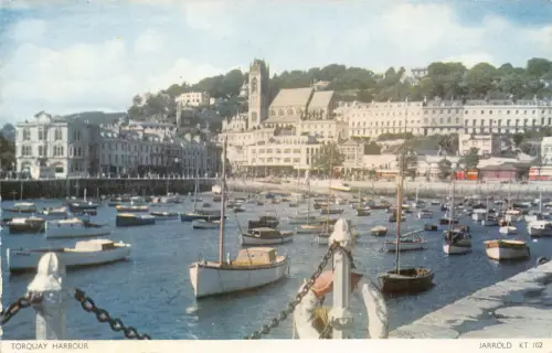A946 England Torquay Hafen Boote Vintage Postkarte