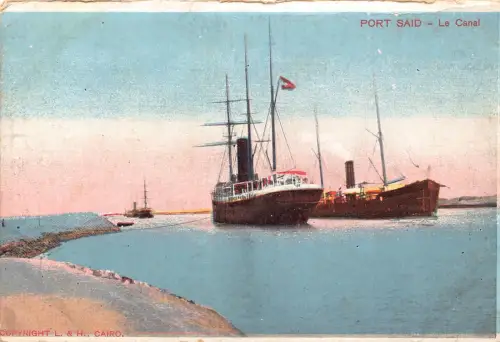 A957 Ägypten Port Said Kanal Dampfschiff Vintage Postkarte