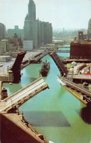 A955 US CK-132 Bridge Greater Chicago Vintage Postkarte