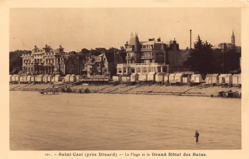 C060 Frankreich Saint Cast Pres Dinard La Plage et le Grand Hotel Vintage Postkarte