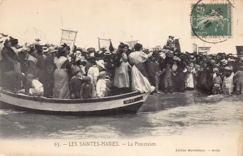 C060 Frankreich Les Saintes Maries La Prozessionsboote 1918 Vintage Postkarte