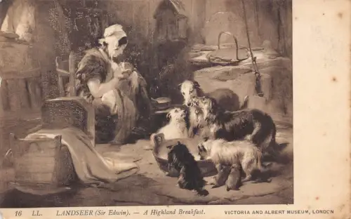 A983 Victoria and Albert Museum Landseer Highland Frühstück Terrier Hund Postkarte