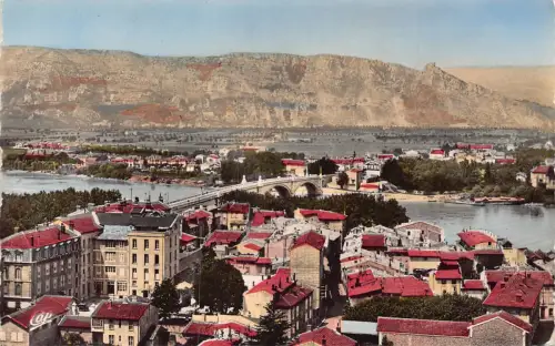 C060 Frankreich Valence vue generale sur le Rhone et Crussol Vintage Postkarte