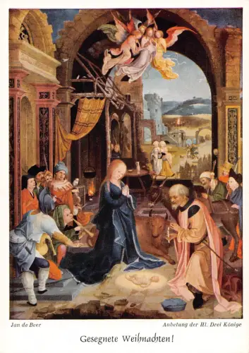 Weihnachtsgrüße Jan de Beer Anbetung Drei Koenige Religiöse Postkarte B749