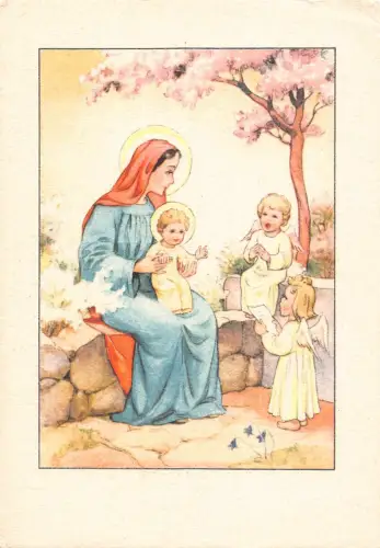 Religiöse Heilige Maria Jesus als Cherubs Passepartout Postkarte B748