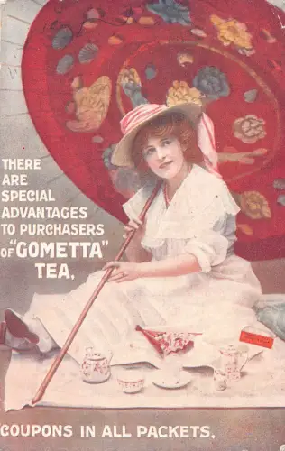 L520 Gometta Tea Lady Regenschirm Werbung Vintage Postkarte