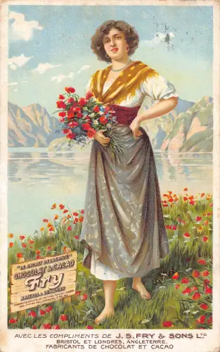 L520 Fry's Cocoa Lady mit Mohnblumen Werbung Vintage Postkarte
