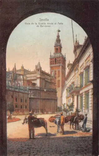 Spanien Sevilla Vista de Giralda desde el Patio de Banderas Kutsche Postkarte