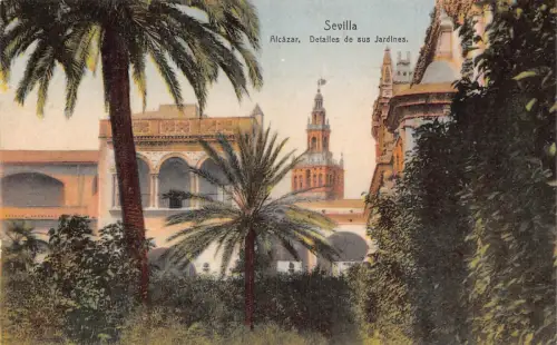 Spanien Sevilla Alcazar Detalles de sus Jardines Gärten Vintage Postkarte