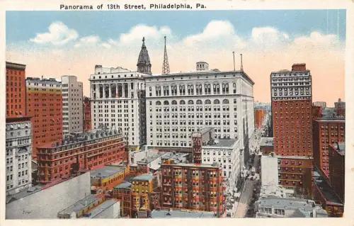 US Pennsylvania Philadelphia Panorama 13th Street Vintage Postkarte