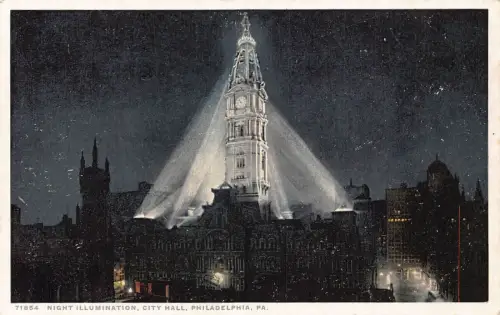 US Pennsylvania Philadelphia Night Illumination City Hall Vintage Postkarte