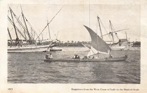 Indien Buggalows von der Westküste in Shatt-el-Arab Boats Vintage Postkarte