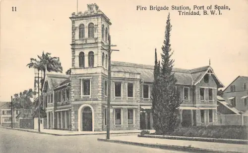 Trinidad BWI Feuerwehrstation Port of Spain Vintage Postkarte