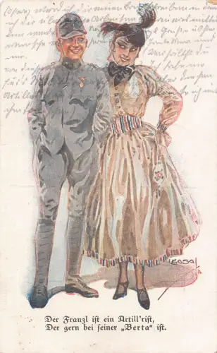 A112 Künstlerkarte 1918 Soldat und Frau Romantik Paar signiert Lepsa Postkarte