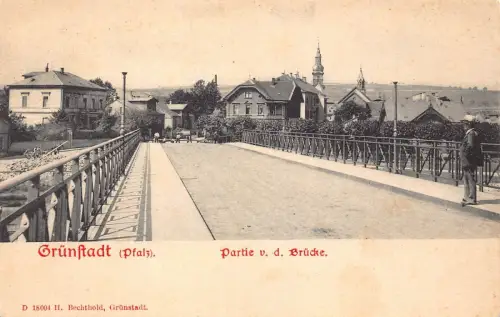A107 Deutschland Grünstadt Pfalz Blick auf Brücke Vintage Postkarte