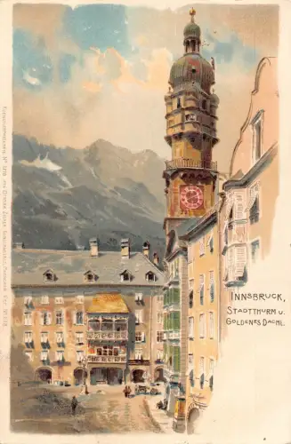 Österreich Innsbruck Stadtthurm Goldenes Dachl Chromo Litho Vintage Postkarte
