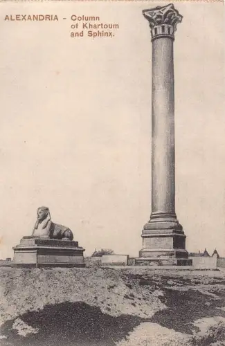 Ägypten Alexandria Säule von Khartum und Sphinx Vintage Postkarte
