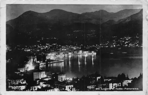 Schweiz 1937 Lugano di Notte Gesamtansicht bei Nacht Vintage Postkarte